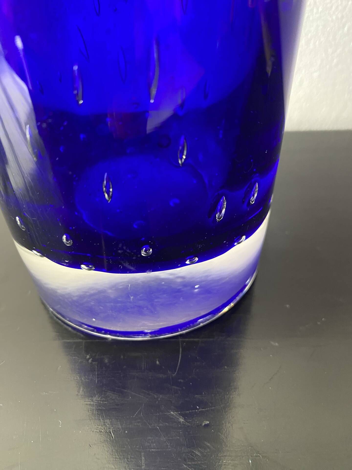 Vintage Scandinavian cobalt blue bubble glass vase from the brand.