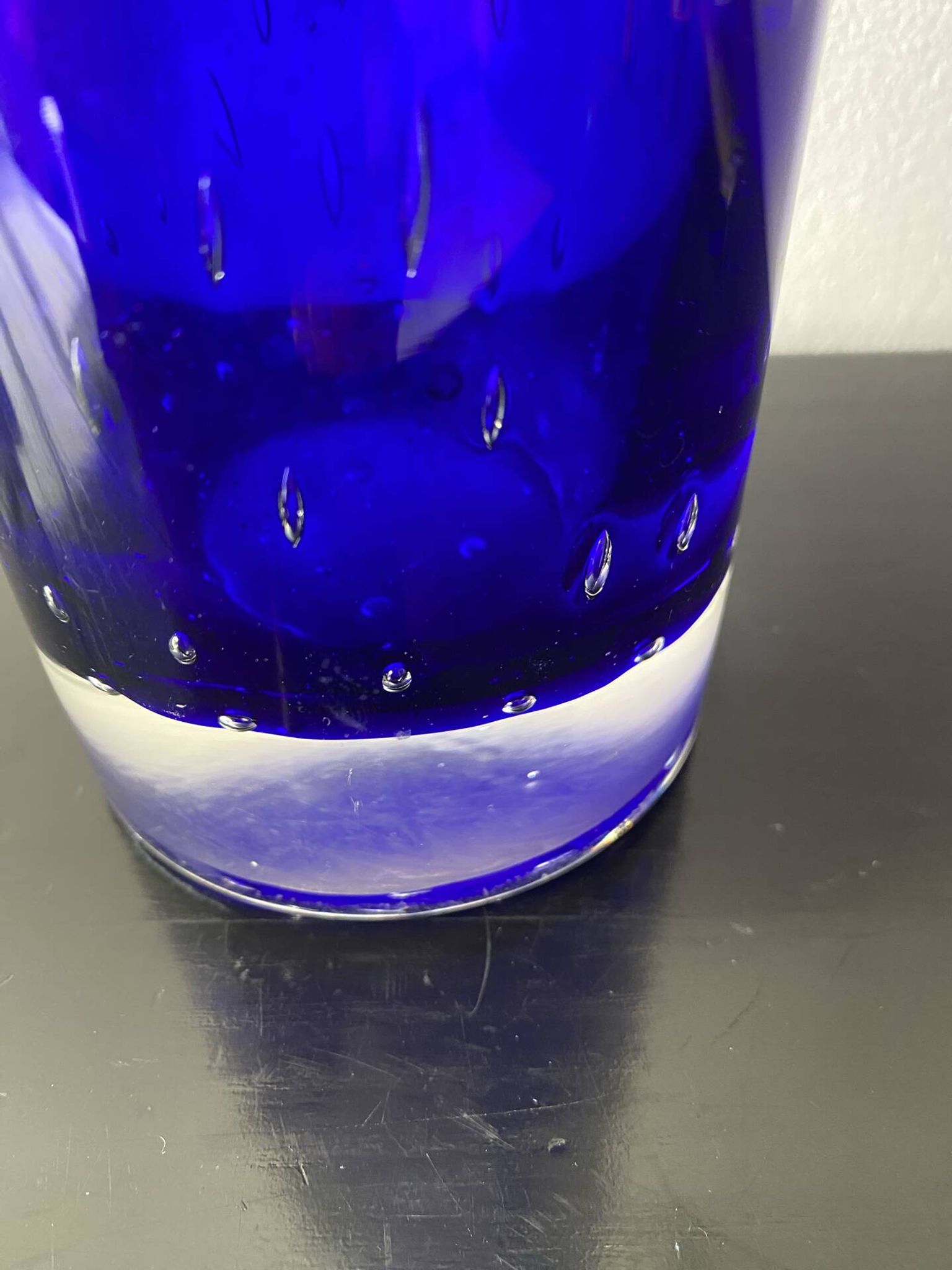 Vintage Scandinavian cobalt blue bubble glass vase from the brand.