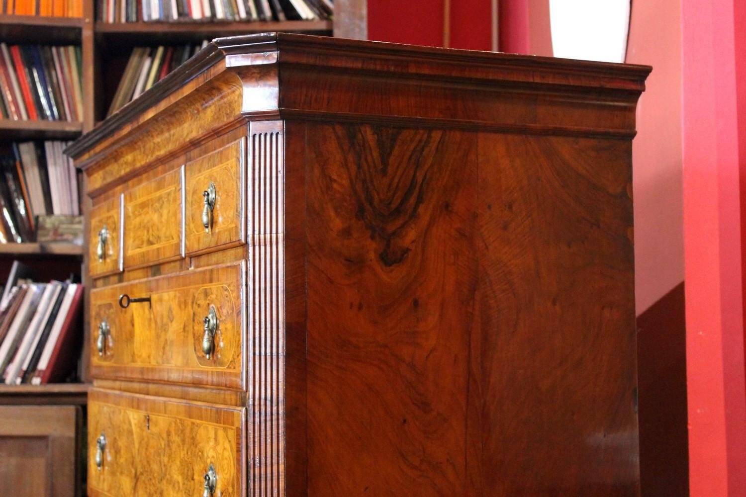 George II Burl Walnut and Marquetry Hightboard, 1890s