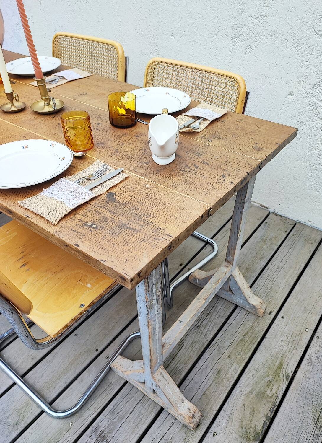 Farmhouse table on trestles