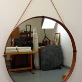 Vintage Italian Teak Round Mirror from the 70s