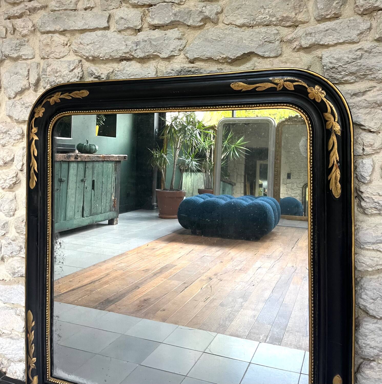 Antique mirror 107/102cm Louis-Philippe beaded from the Napoleonic III era.