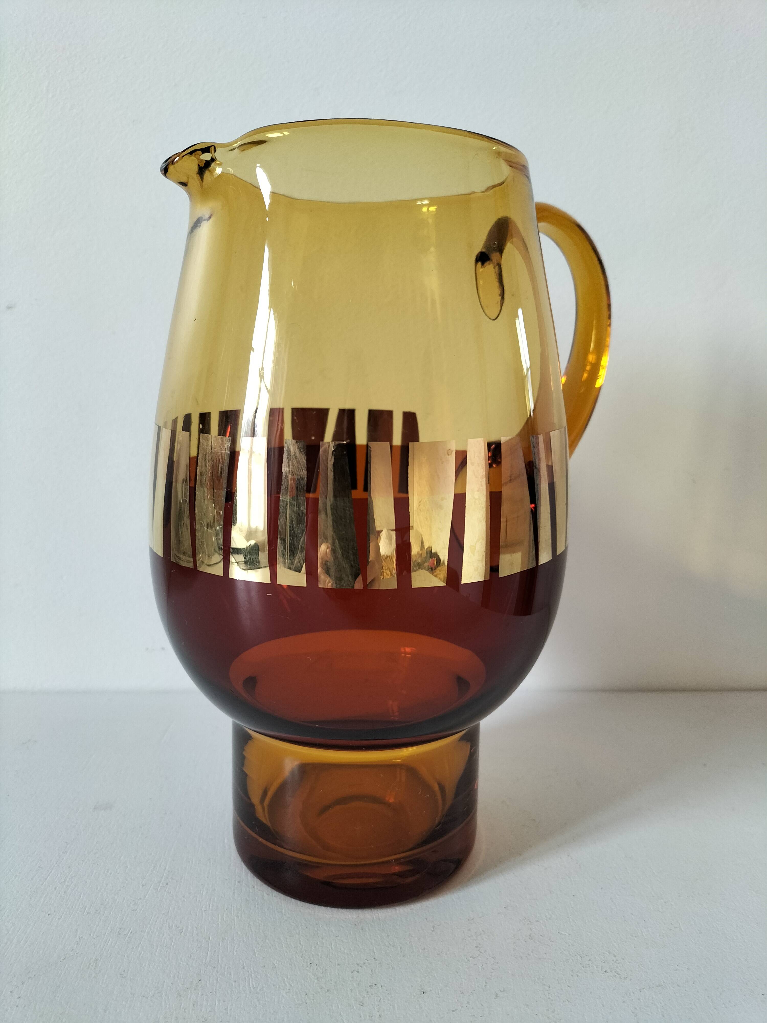 Vintage amber and gold glass carfe