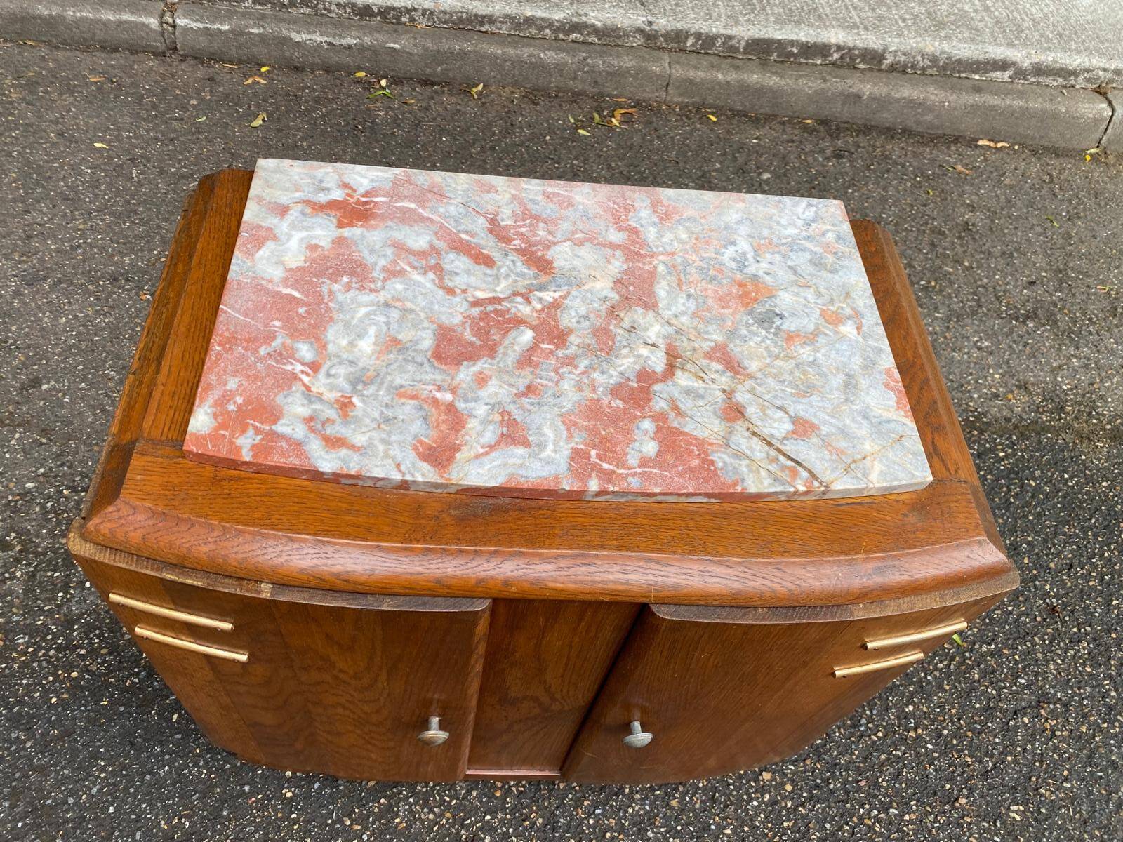 Art Deco bedside table in solid oak and marble from the 1930s.