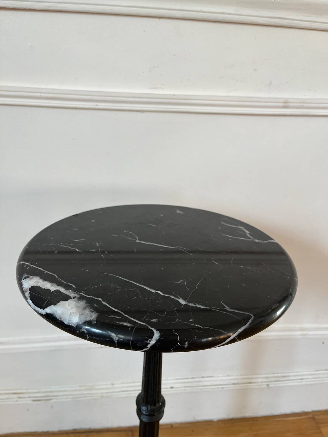 Vintage black marble bistro pedestal table