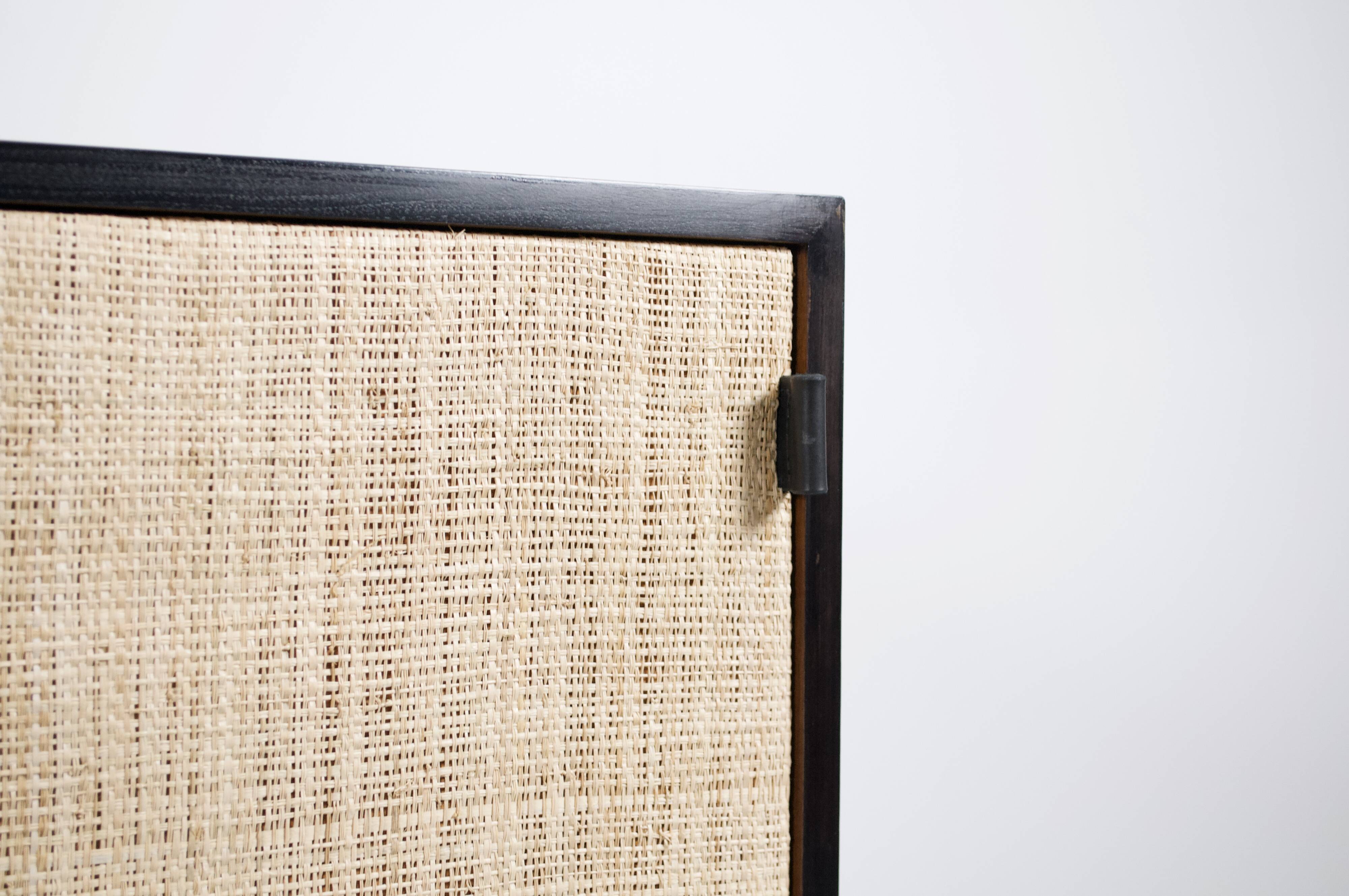 Enfilade florence knoll model 116 wood leather and raffia 1960