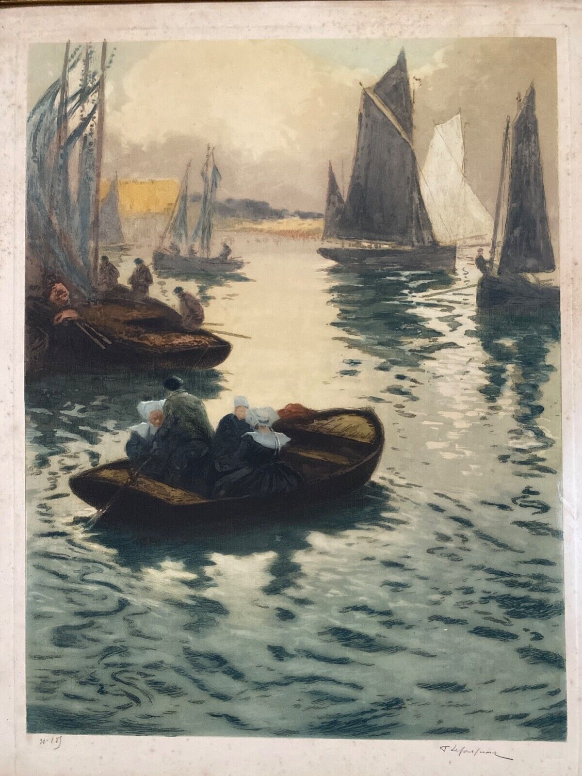 Lithograph Fernand-Marie-Eugène Le Gout-Gérard Bretonne Barque n°185
