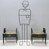 Pair of Dark Green Wooden Nightstands in 1950s Style with a Decorated Top,
