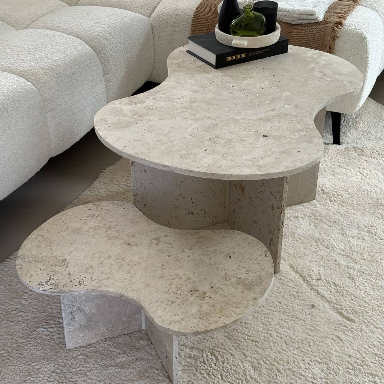 Cloud duo travertine coffee table