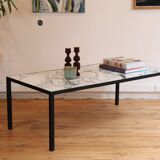 Rectangular coffee table in black lacquered metal and Arabescato marble
