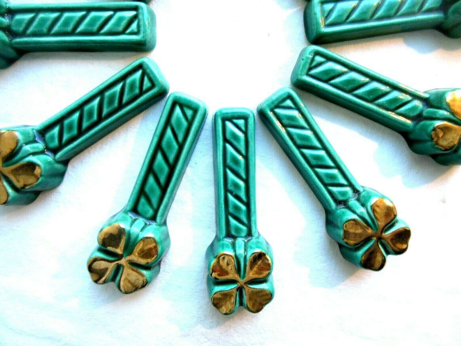 Set of knife holders, 12 art-deco knife rests, 4-leaf clover gold