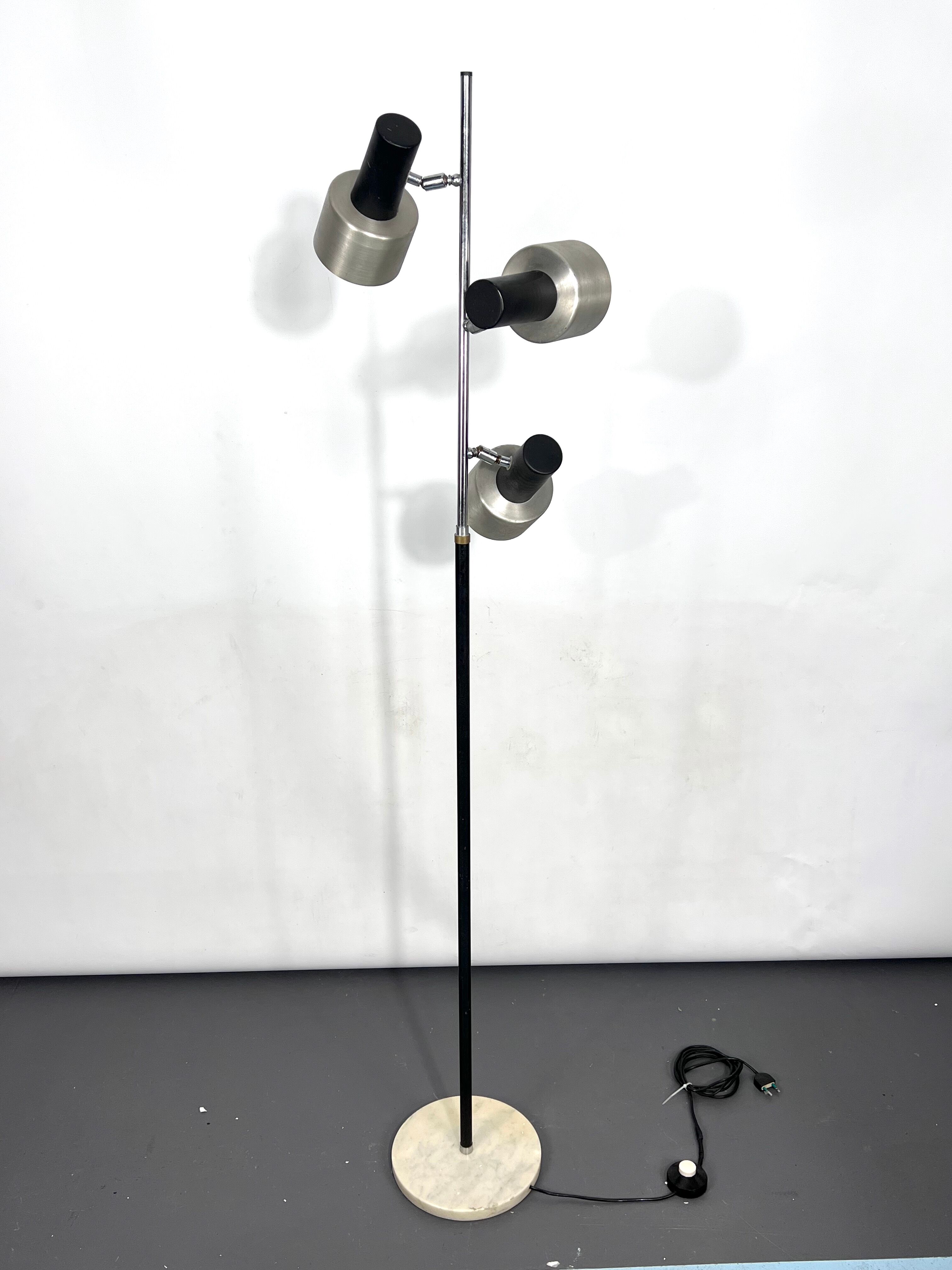 Marble and Metal three arms floor lamp Italy 1960s