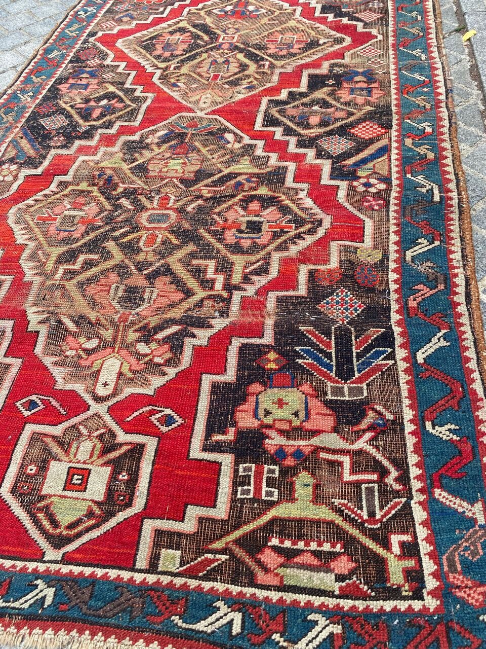 Ancient Caucasian carpet Karabakh handmade 115x270 cm