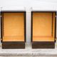 Pair of lacquered wood nightstands with brand plate, vintage bedside table, bedroom furniture