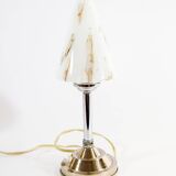 Art deco table lamp in white marbled glass chrome base 20s