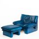 Vintage blue leather armchair and pouf by Nicoletti Salotti - Italy 80s