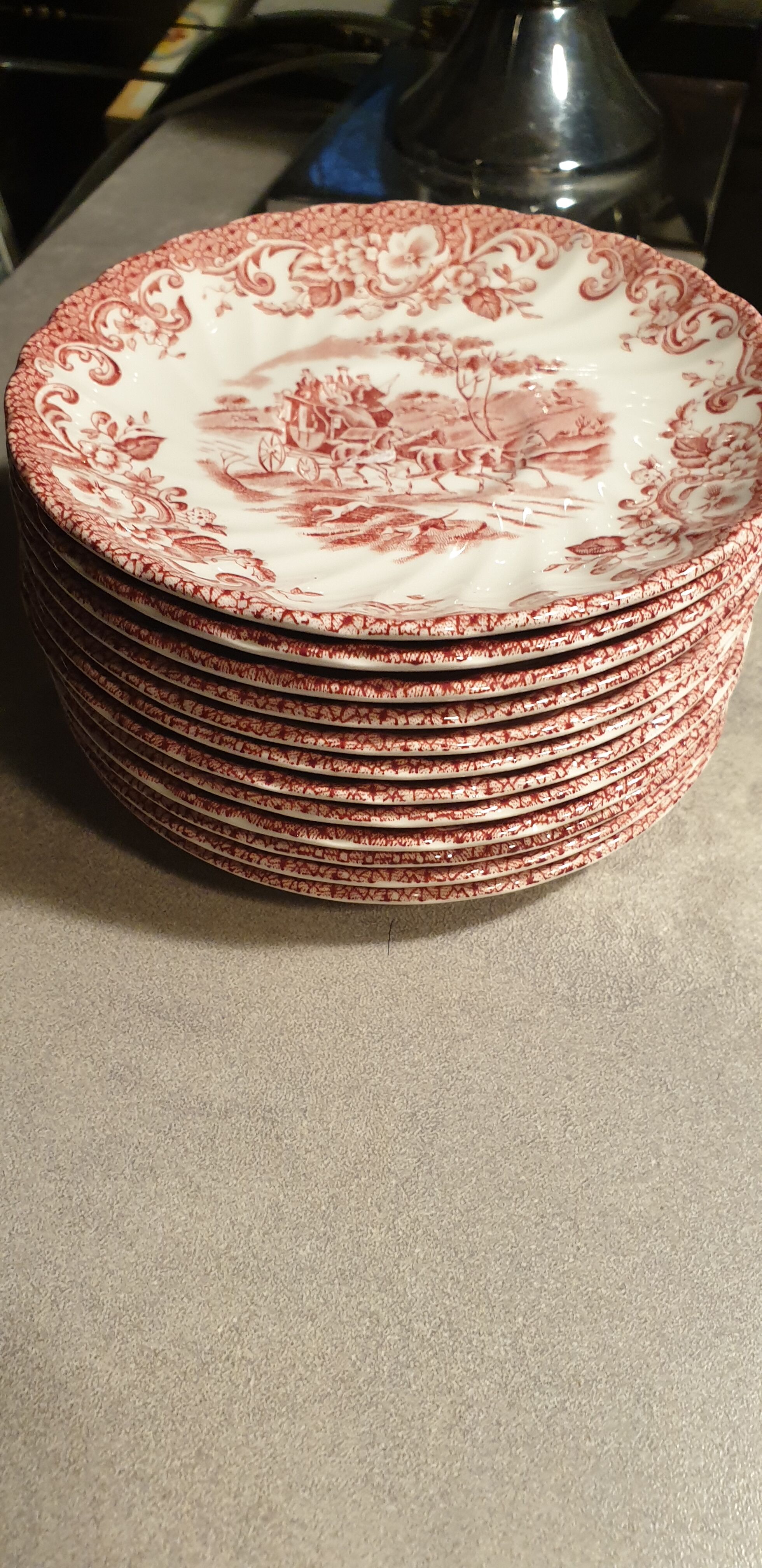 Johnson bros coaching scenes glossy porcelain dessert flat plates diameter: 18,18cm, 8 p