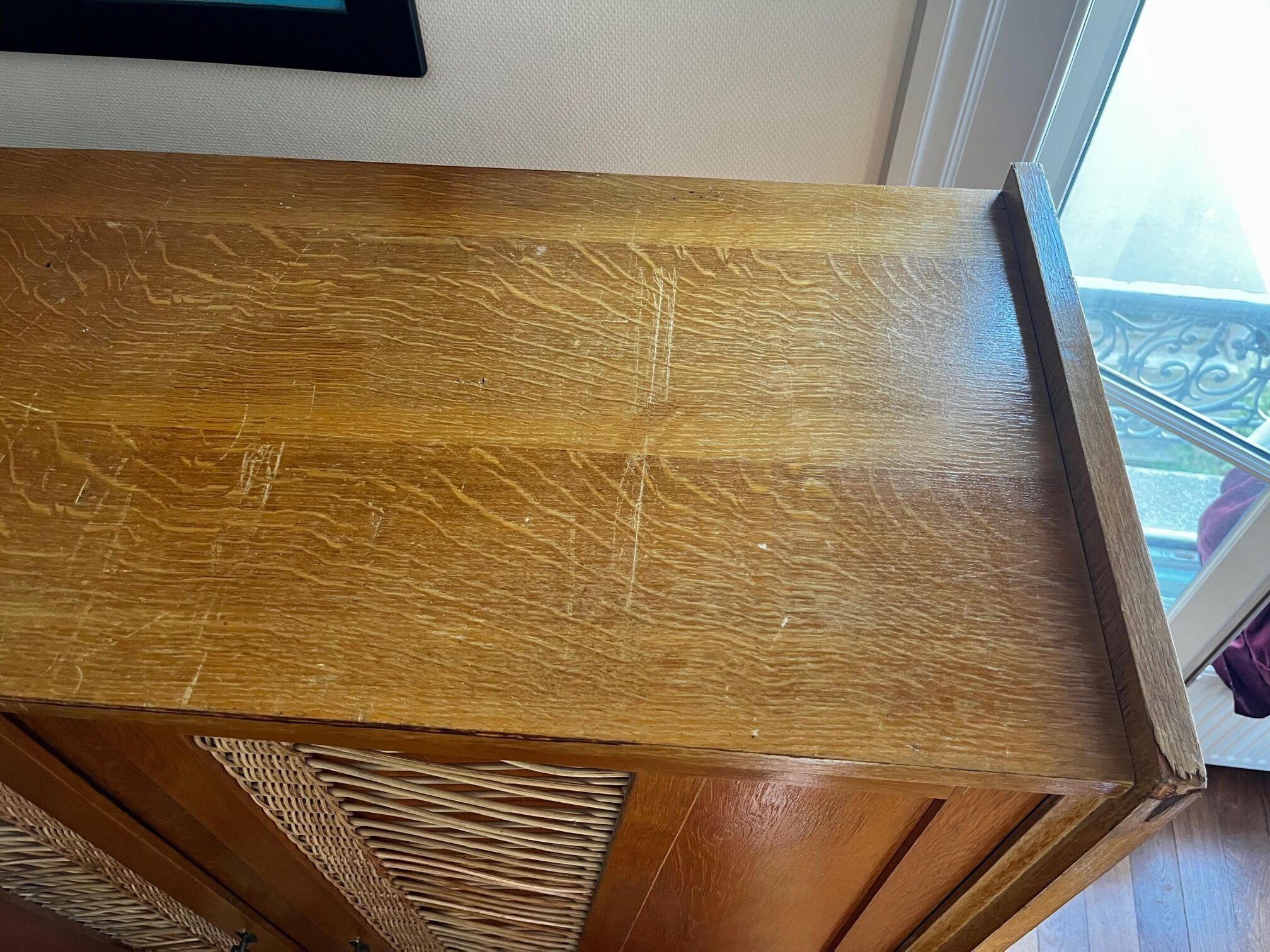 Wood and rattan cabinet 60s