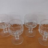 Set of 6 water glasses on feet, grape decoration and Luminarc vine shoot