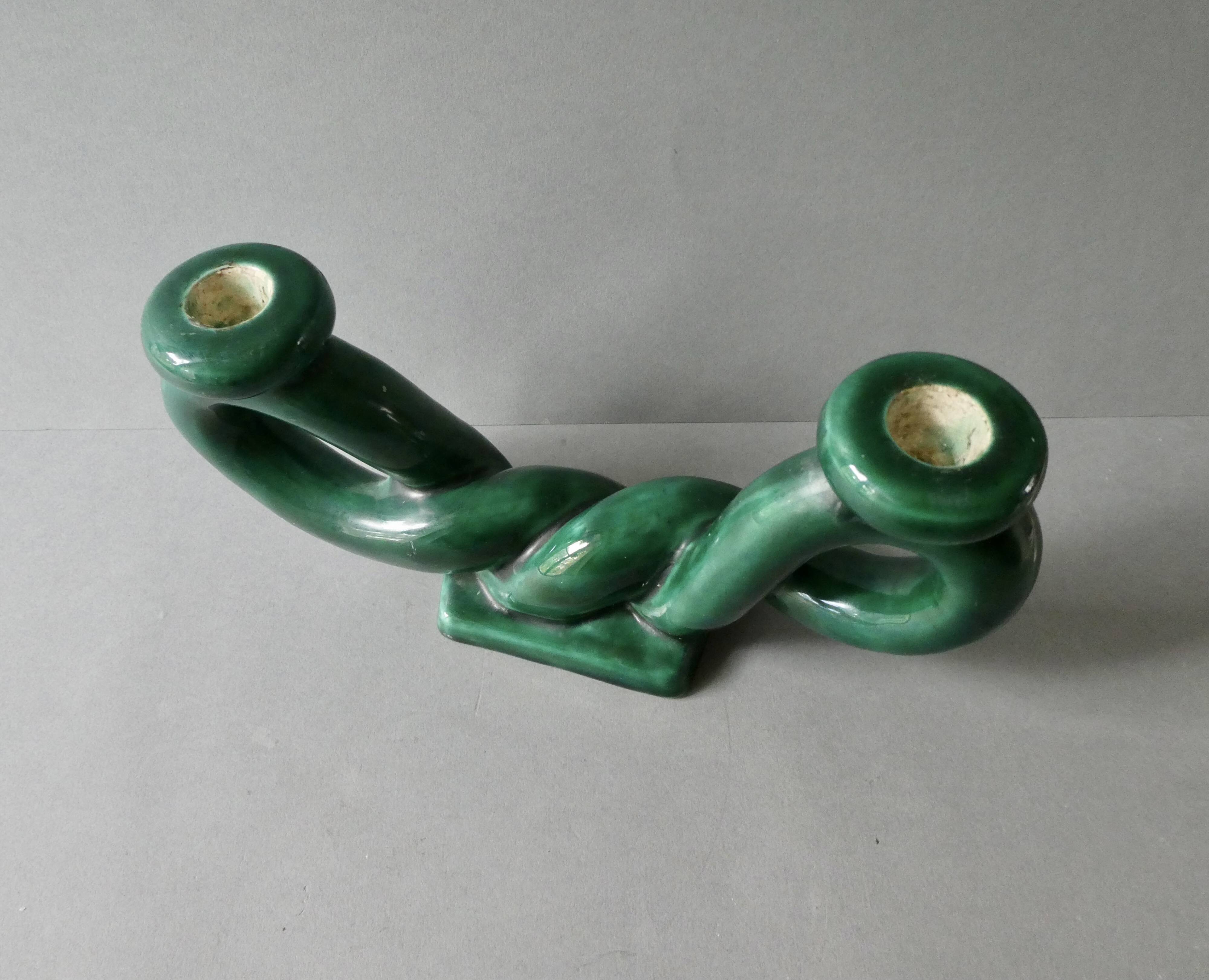 woven ceramic candlestick, slip, 1970s, Vallauris