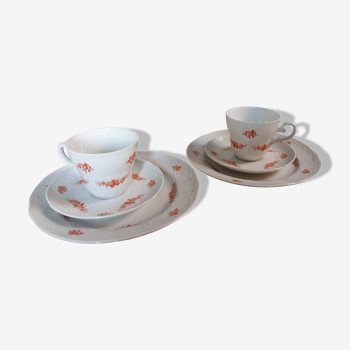 Tête à tête Porcelaine de Bavière, tasses, sous-tasses,assiettes dessert, seltmann Weiden, 1950