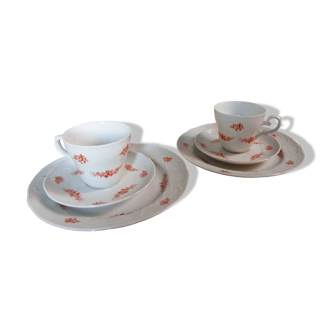 Tête à tête Porcelaine de Bavière, tasses, sous-tasses,assiettes dessert, seltmann Weiden, 1950