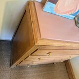 Vintage chest of drawers with oak veneer and gold handles