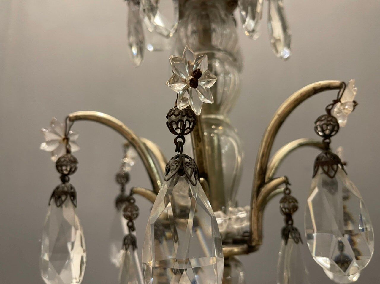 Antique Italian Silver Crystal Chandelier, 1940s