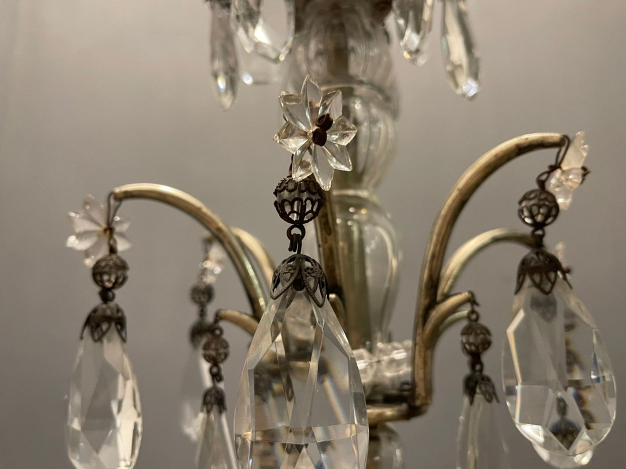 Antique Italian Silver Crystal Chandelier, 1940s