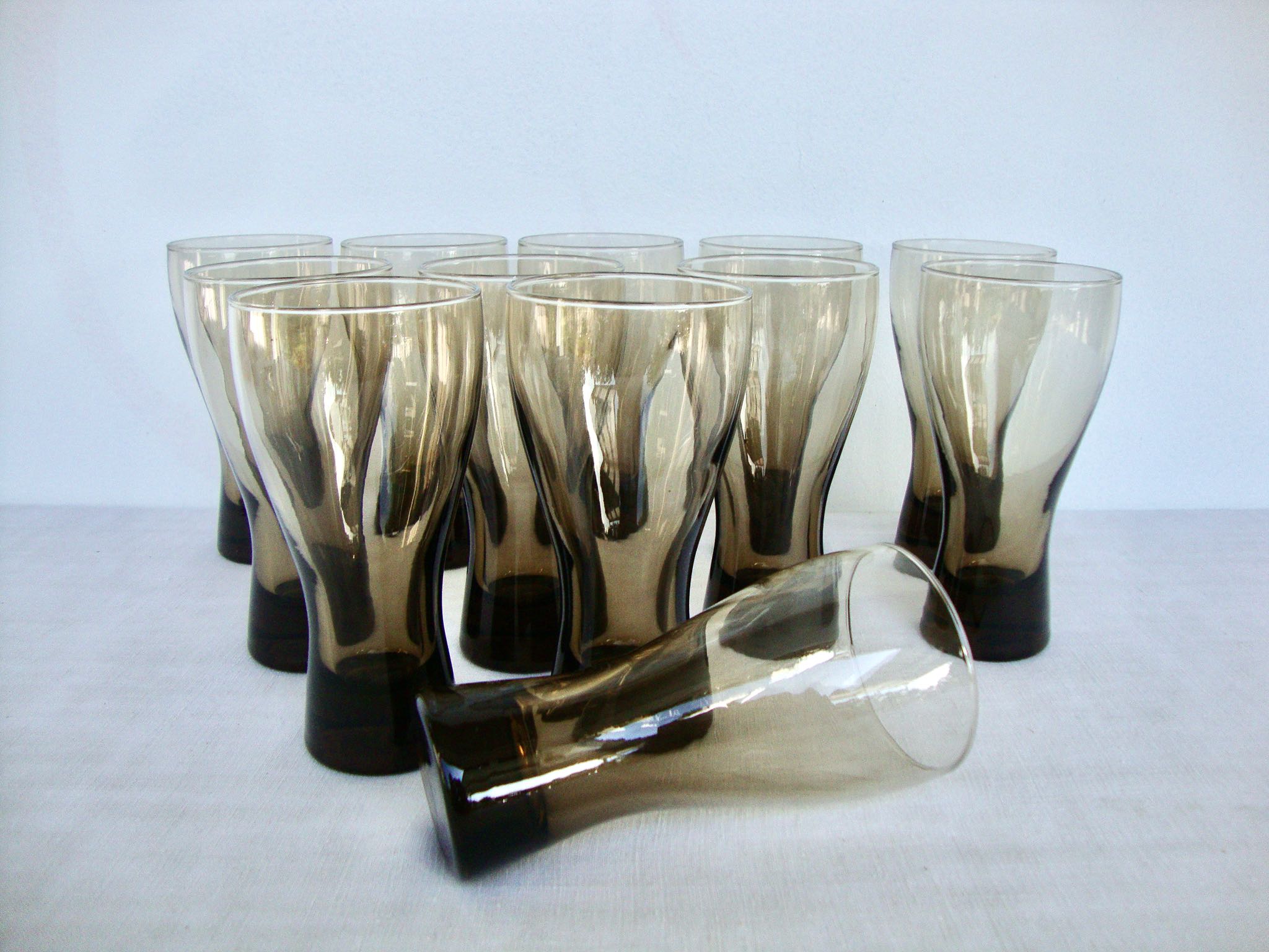 Series of 12 blown glass glasses