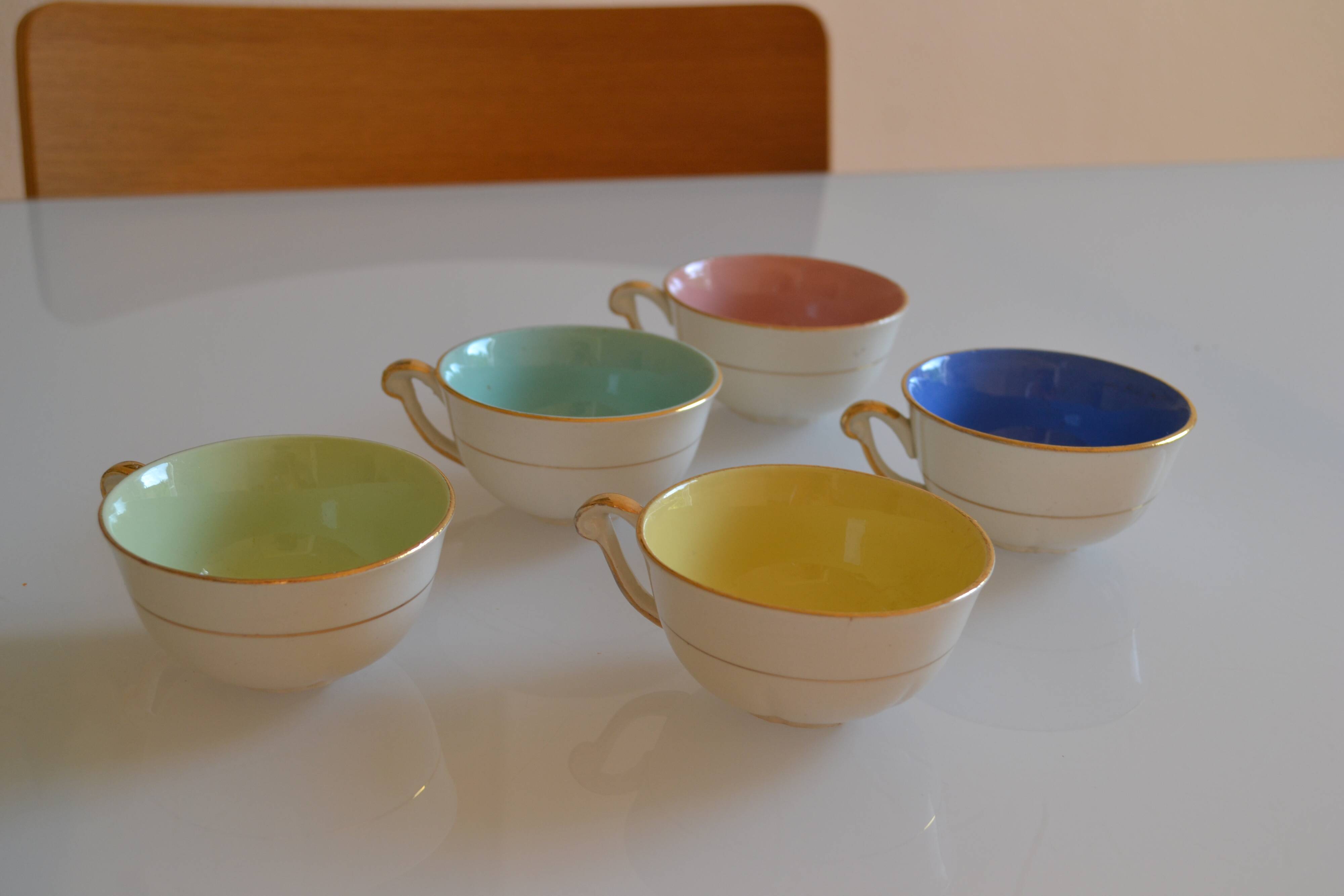 5 earthenware coffee or tea cups from saint amand france 1950