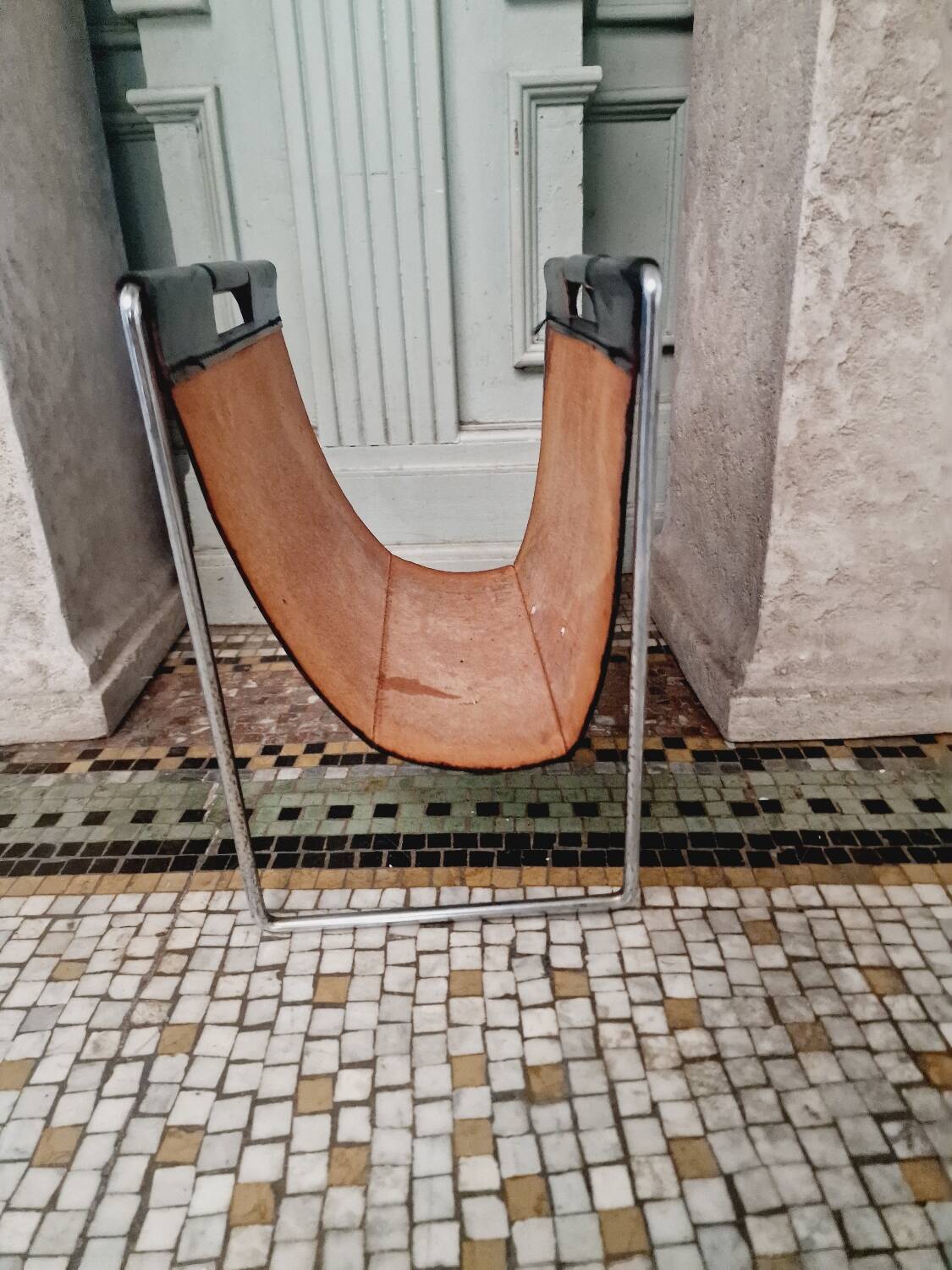 Vintage Brabantia magazine rack in black leather