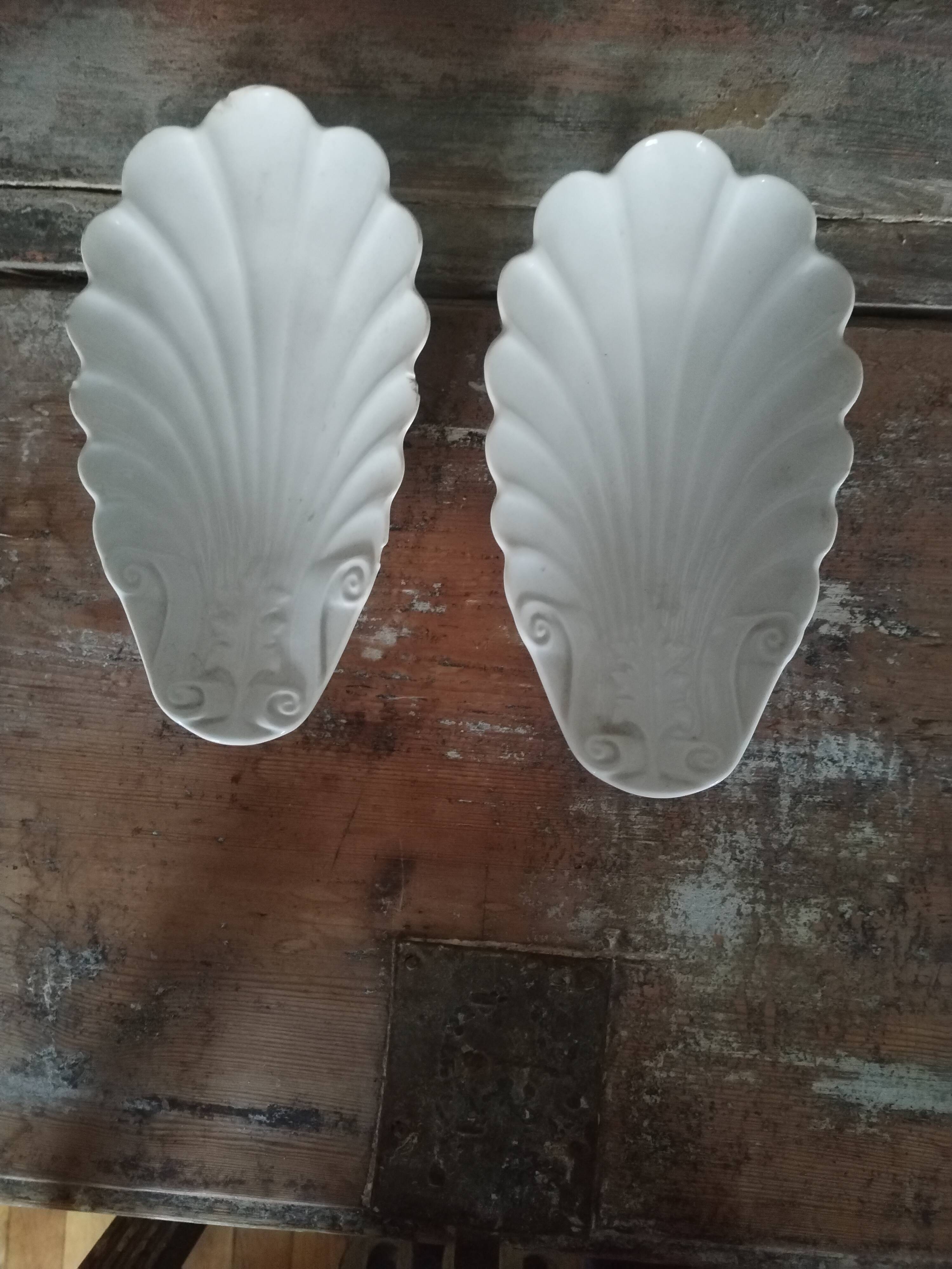 Pair of white earthenware shells 19th