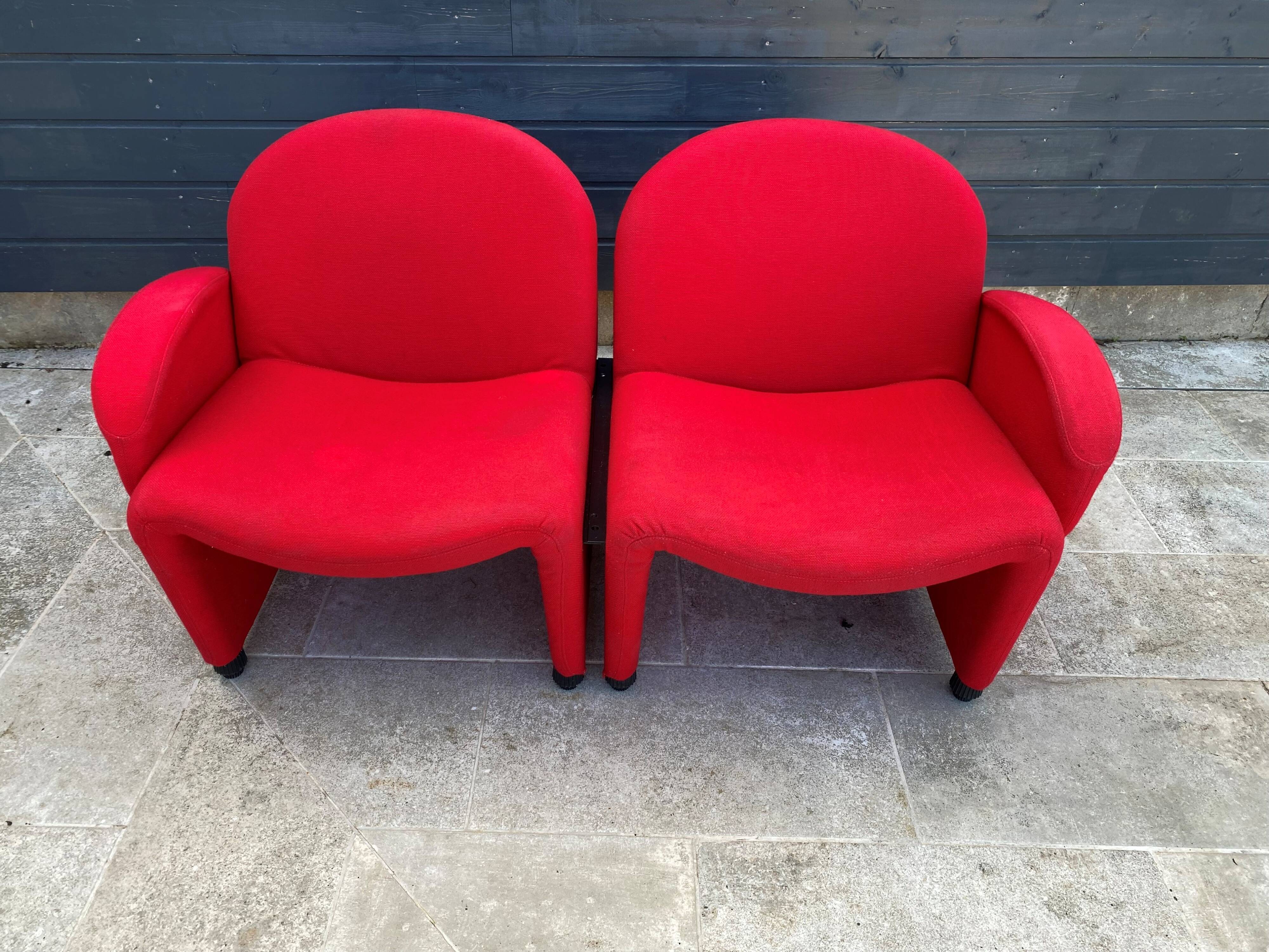 Sitland red fabric and foam armchairs, 1970s