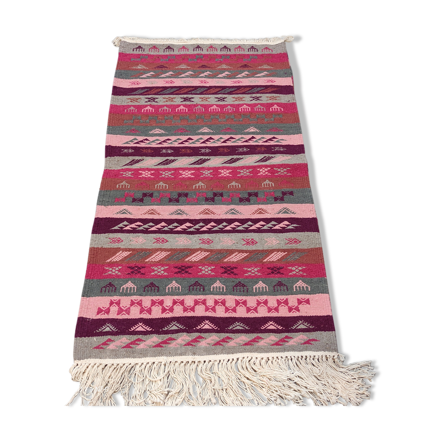Striped pink carpet, Moroccan kilim carpet Berber carpet made entirely by hand beni ourain carpet
