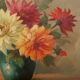 Oil on canvas vase with dalhias framed