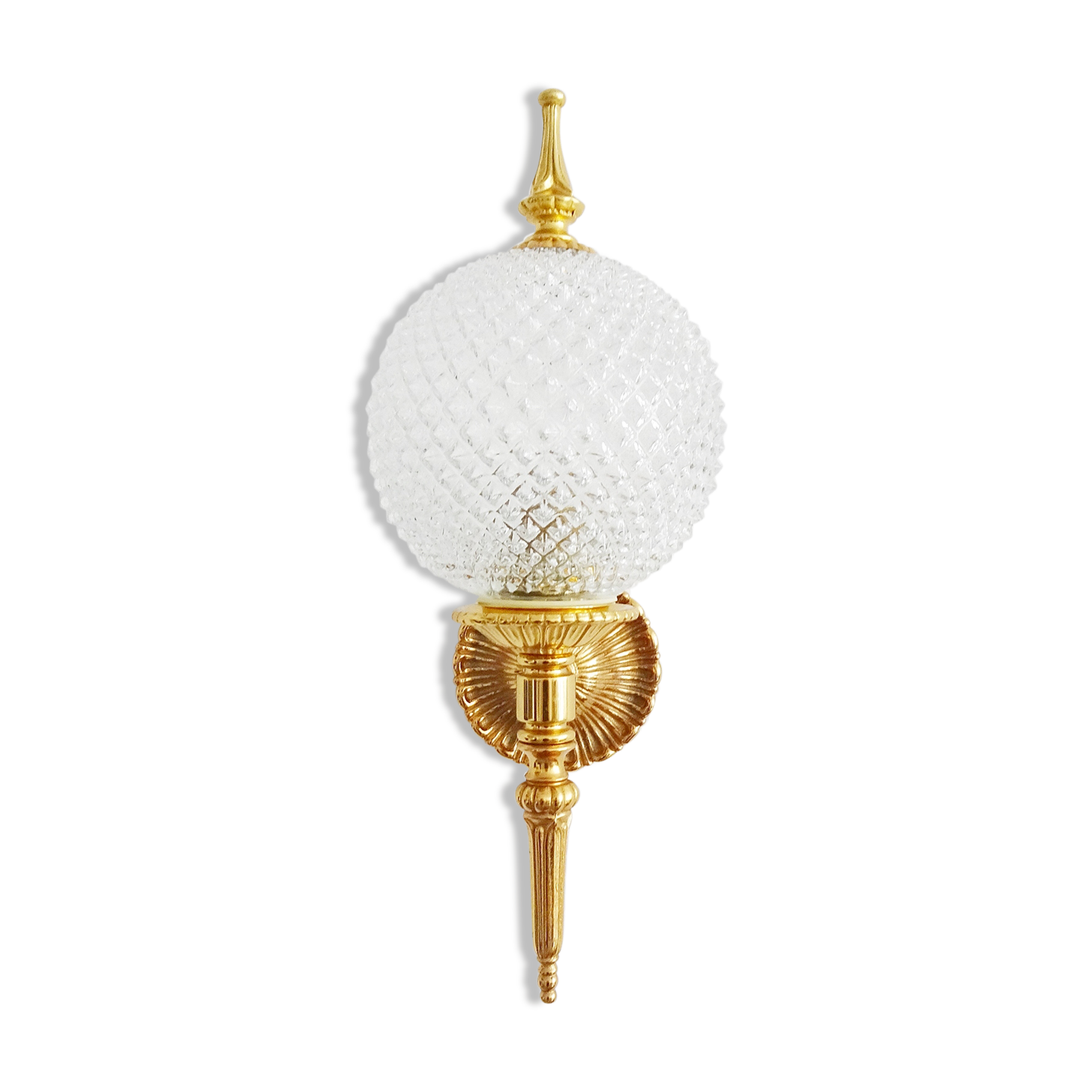 Golden mid century wall lamp by JSB Leuchten with glass ball shade