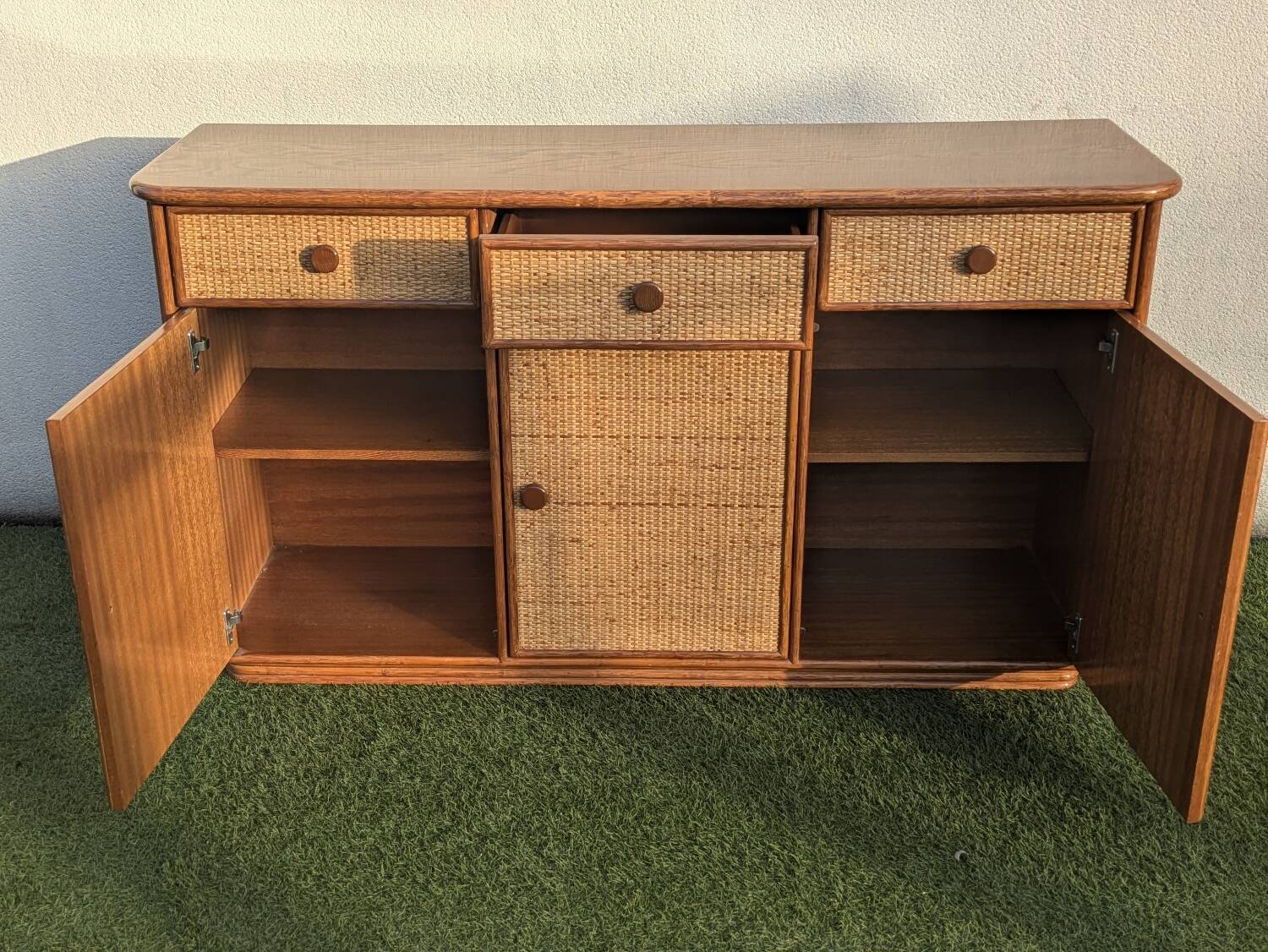 Vintage 1980s rattan sideboard by Roche Bobois