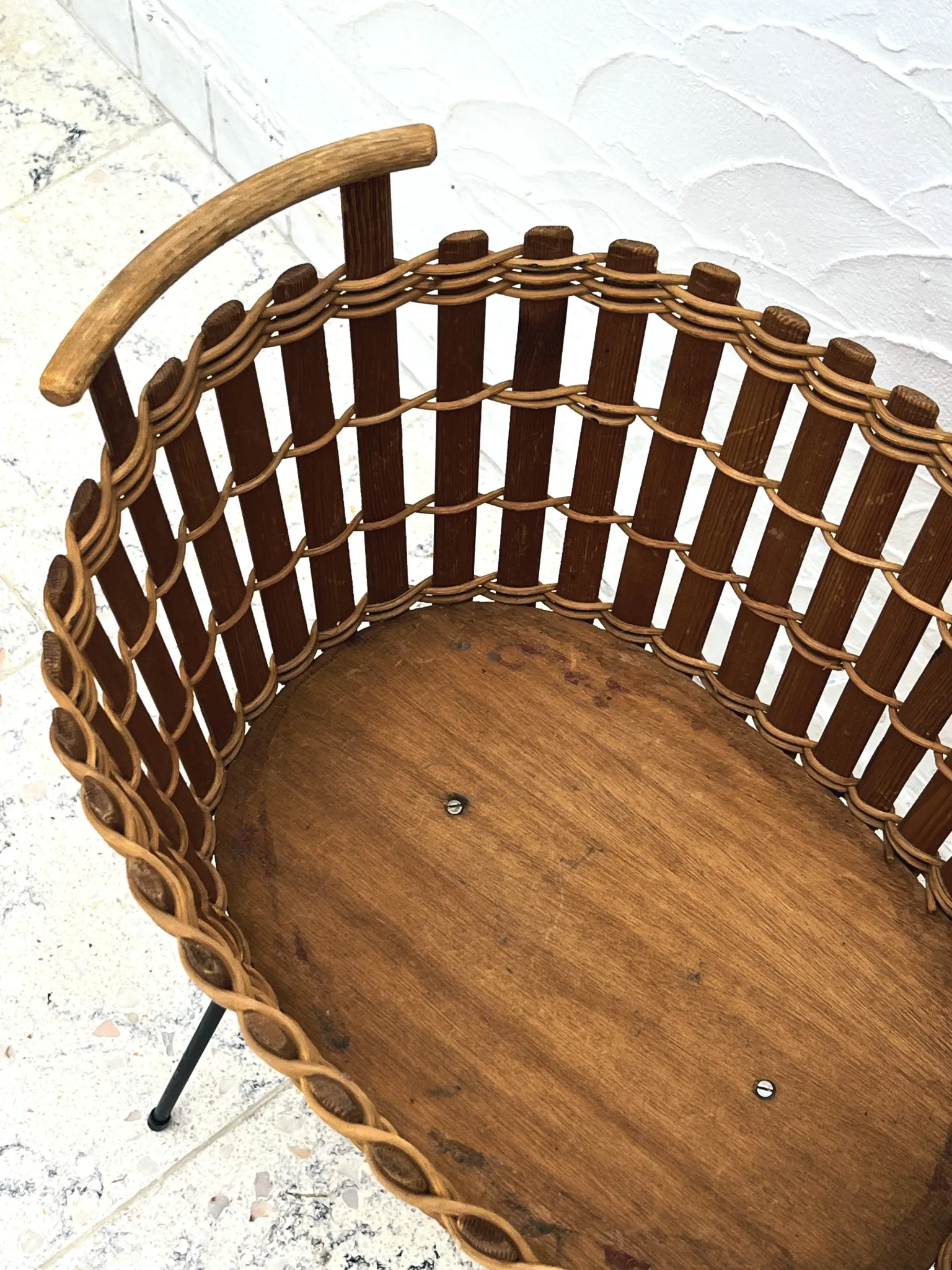 Vintage bamboo and wicker planter basket