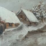 Peinture à l'huile sur panneau paysage de montagne fin 1800