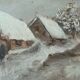 Oil painting on panel mountain landscape late 1800