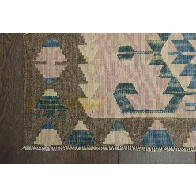 1970s Vintage Turkish Oushak Handmade Wool Cotton Pink Runner Rug 93x176