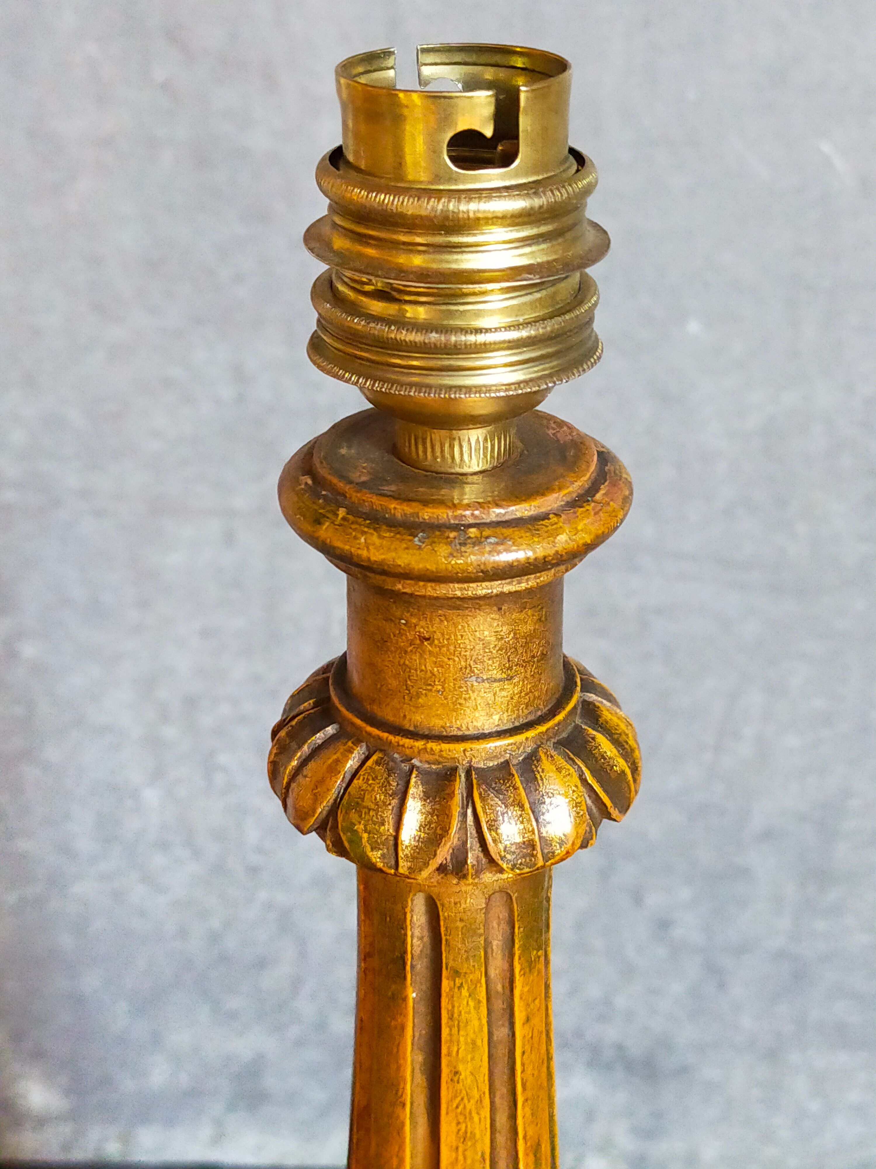 Lamp foot turned carved antique patina