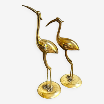 Pair ibis brass birds
