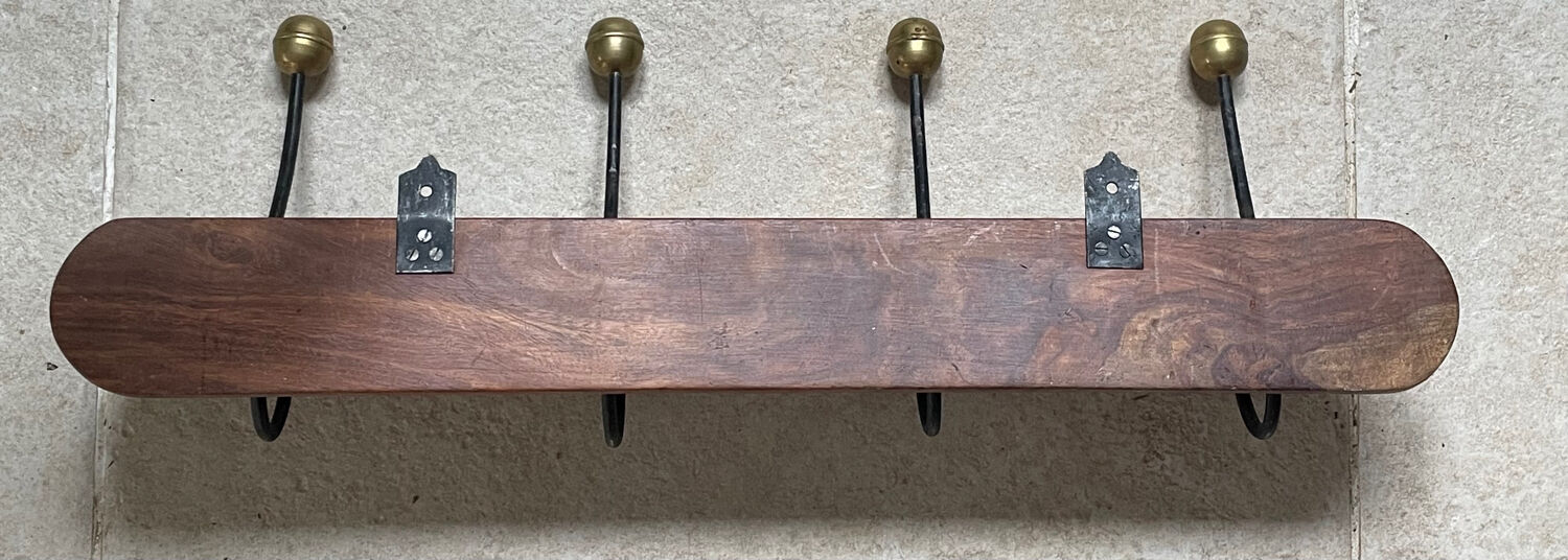 Wood and brass coat rack