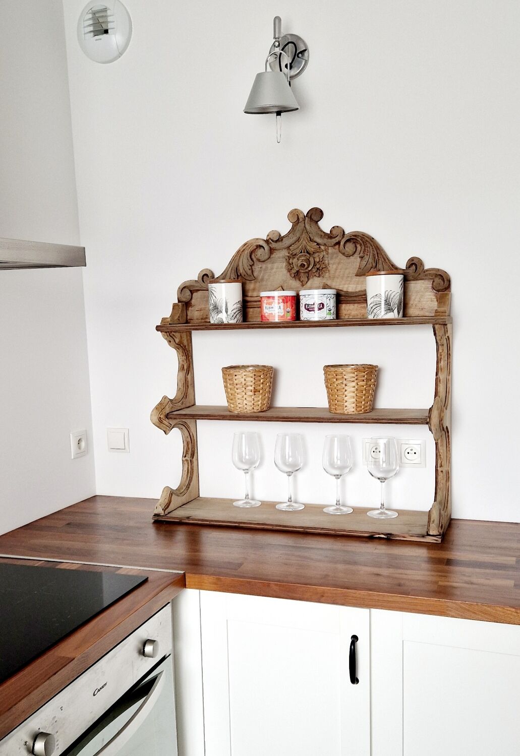 Old wall shelf carved in walnut