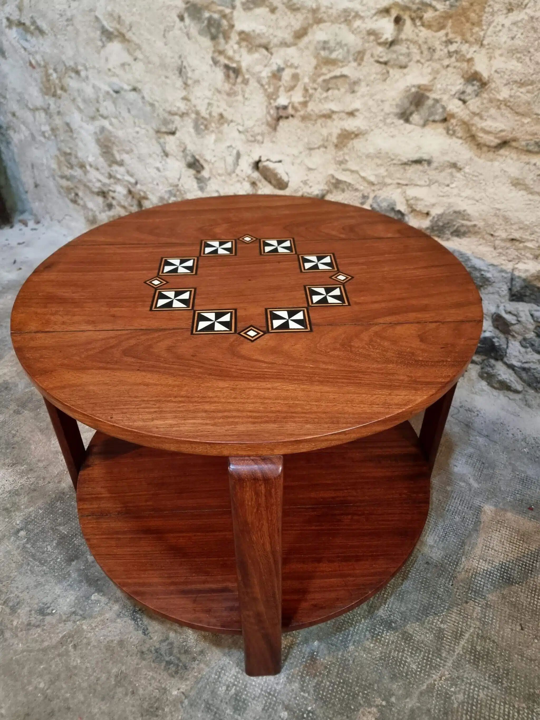 Table basse française mid-century en bois massif, années 1950