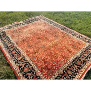 Hand-Knotted Area Rug with Floral Design, Red Wool Carpet for Living Room