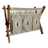 Porte-revue macramé et perles de bois