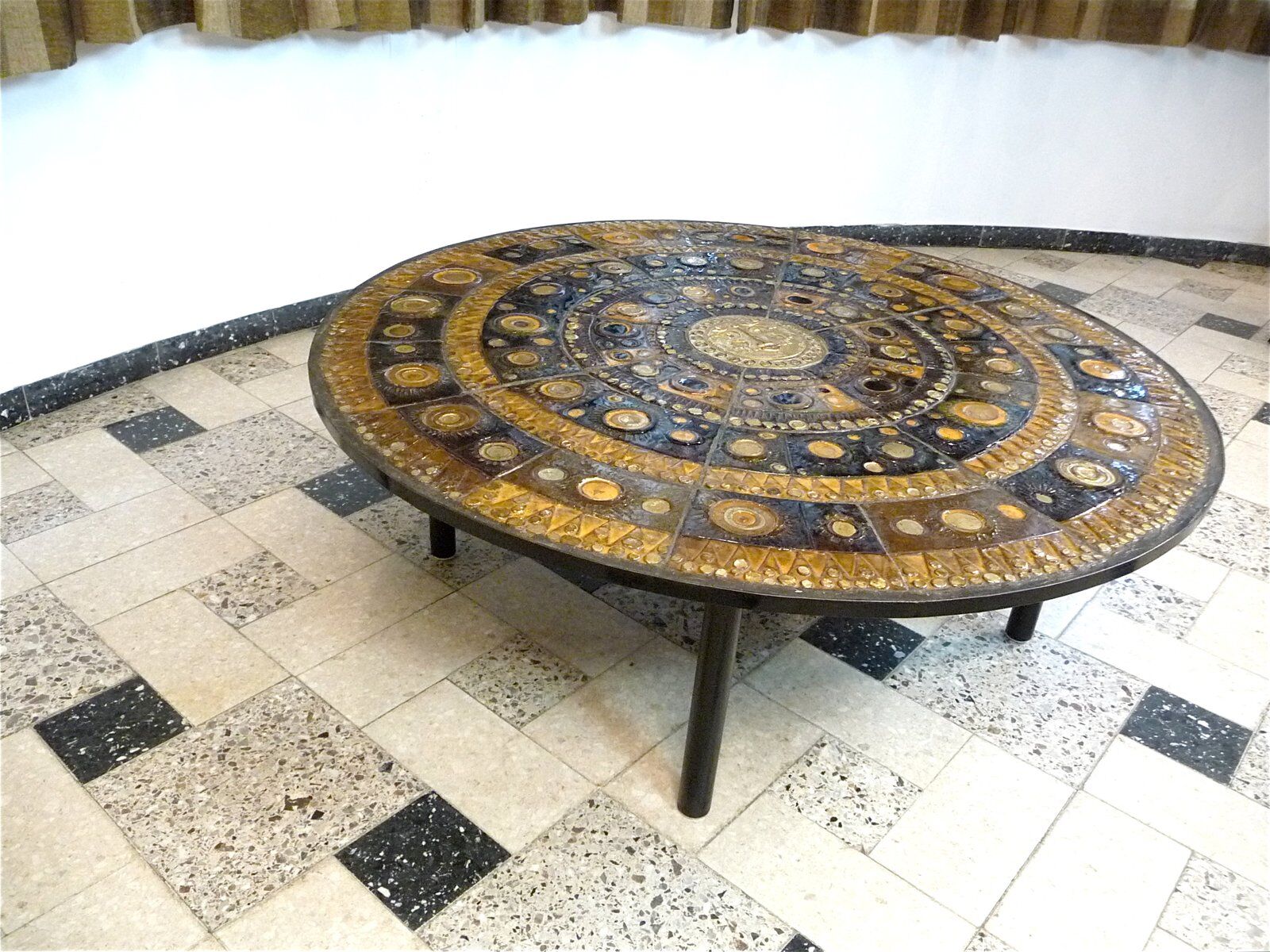 Large Round Ceramic Art tiled coffee table by Renate Rhein, Germany 1960s
